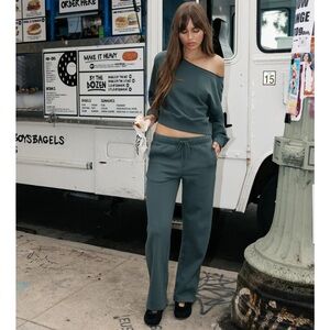 Lazy Sunday Green Wide Leg Cotton Fleece Sweatpants Size Medium